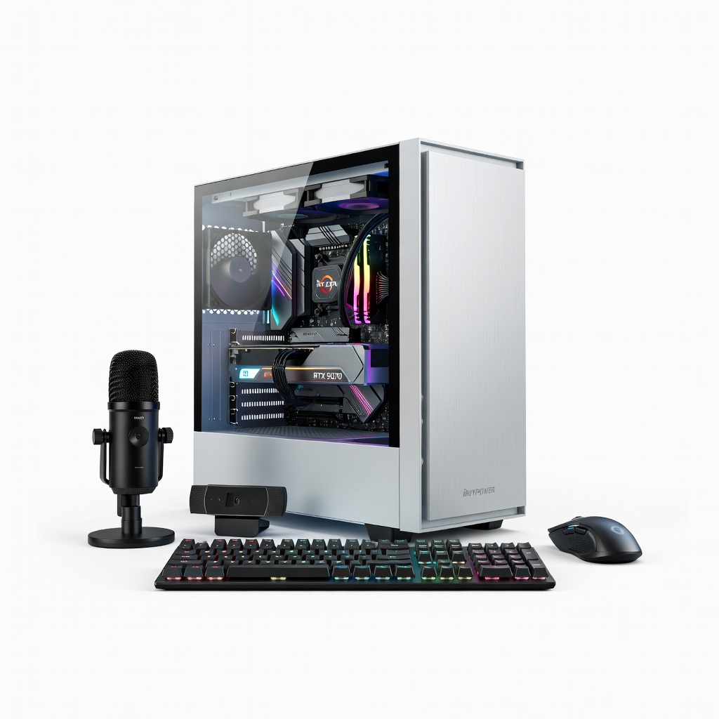 iBUYPOWER Y40 Pro Gaming PC (AMD Ryzen 7 9700X, RTX 5070 Ti 16GB, 32GB DDR5, 1TB SSD) Streaming Bundle
