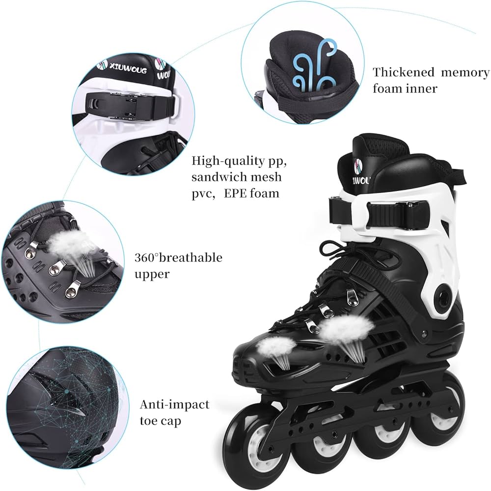 Inline Skates Adult Men Women - Adjustable Roller Blades for Beginner Intermediate with Stopper Brake