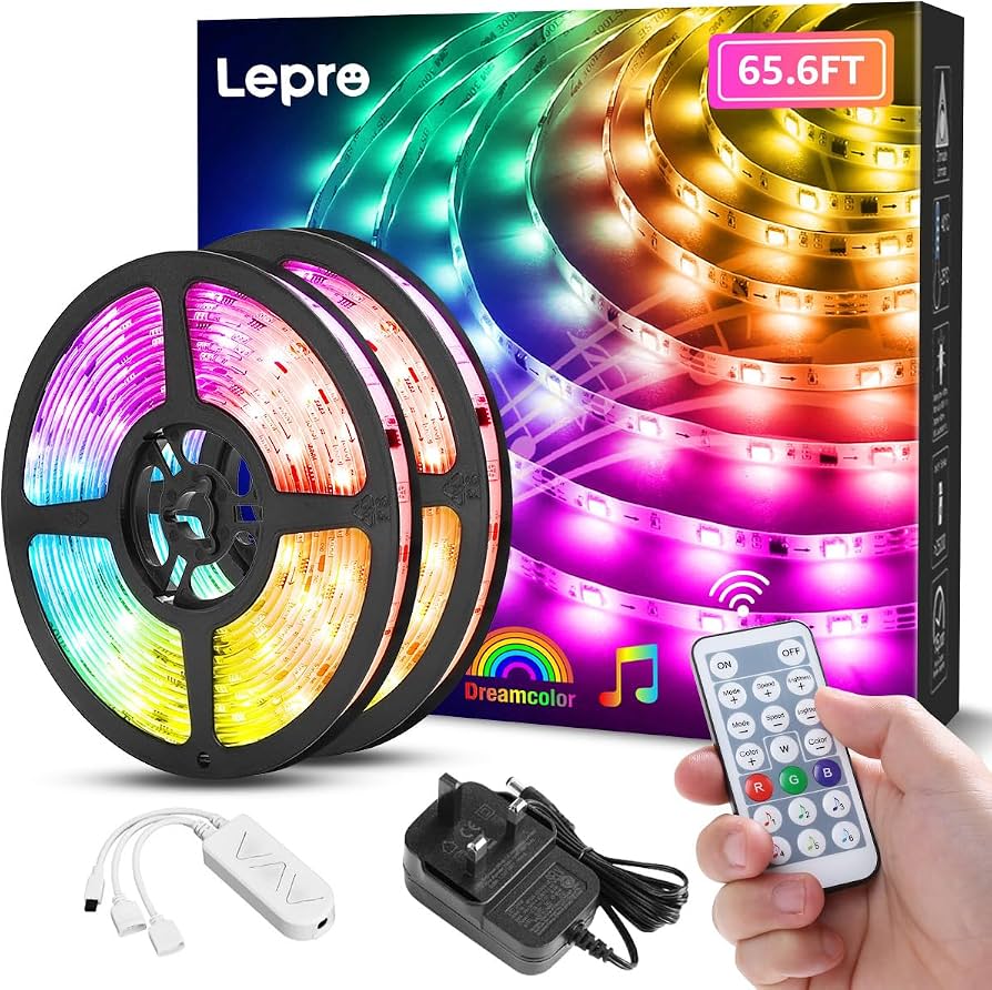 Lepro 65.6ft RGB LED Strip Lights with Remote