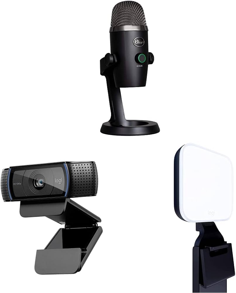 Logitech StreamCam, Blue Yeti Nano Mic, and Litra Glow Light Kit