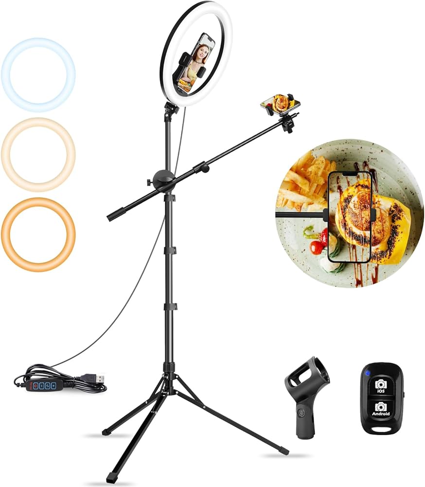 Luoran 12-Inch Ring Light Kit with Microphone Stand and Overhead Phone Holder