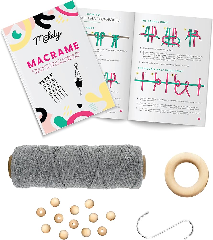 Macrame Plant Hanger Kit - Beginner Friendly with Step-by-Step Guide, Makes 2