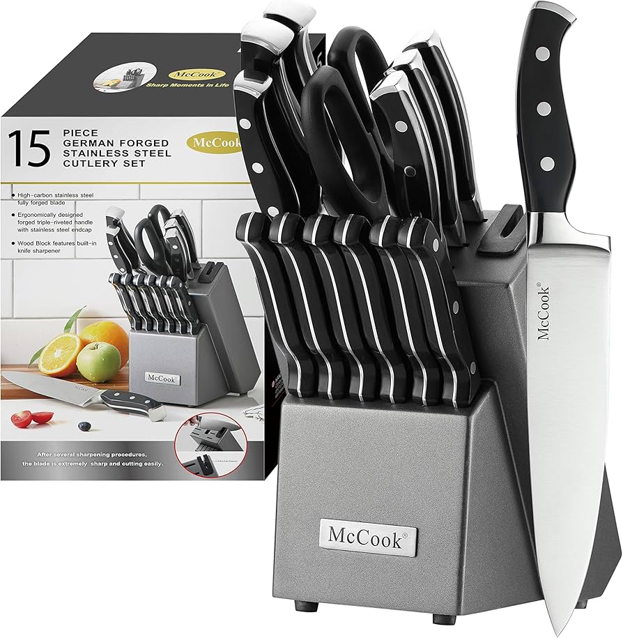 McCook Knife Set, 15-Piece Kitchen Knife Set with Block