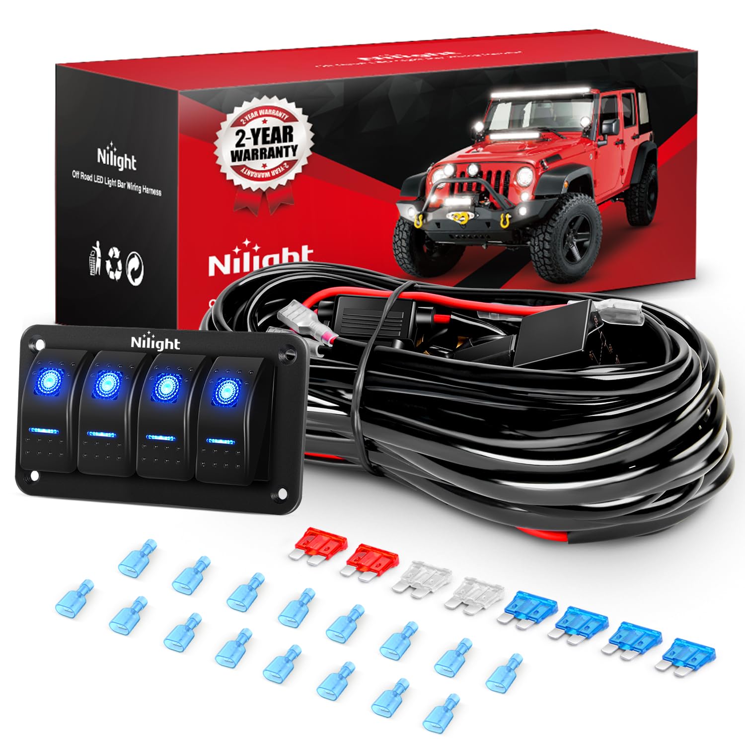 Nilight 4PCS 12V Wiring Harness