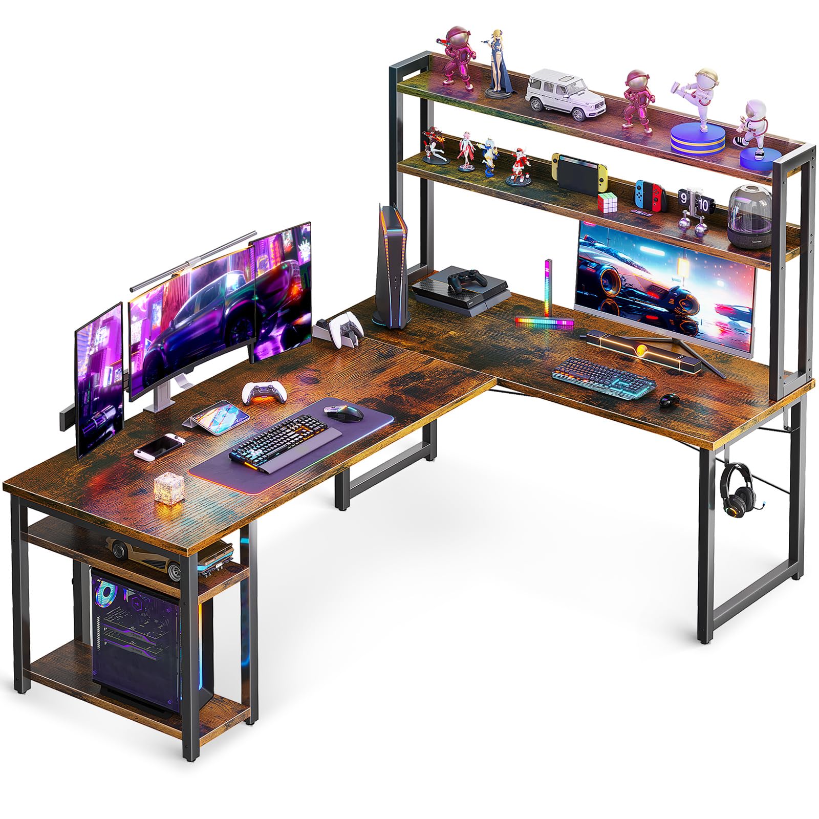 ODK 47-Inch L-Shaped Reversible Desk + BestOffice High-Back Chair + Philips 242E1GAJ 23.8-Inch 144Hz Monitor Setup