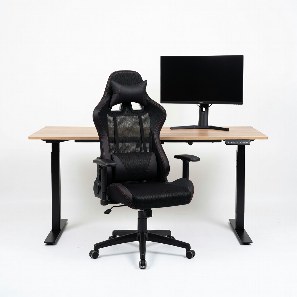 ODK 48-Inch Electric Standing Desk + GTPLAYER Gaming Series Office Chair + Sceptre E248W-FPT 24-Inch Curved Monitor