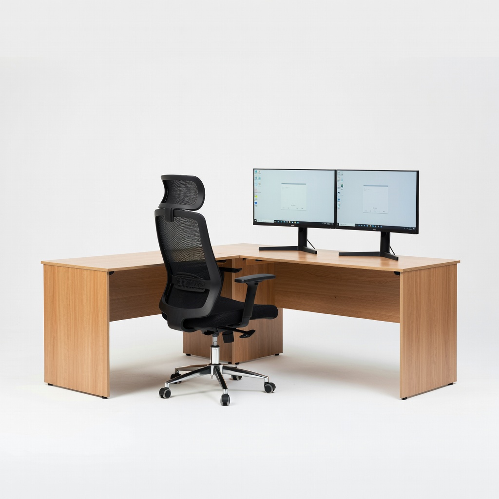 ODK 60-Inch L-Shaped Reversible Desk + SIHOO M57 High-Back Chair + Samsung LF24T350FHNXZA 24-Inch Dual Monitor Setup