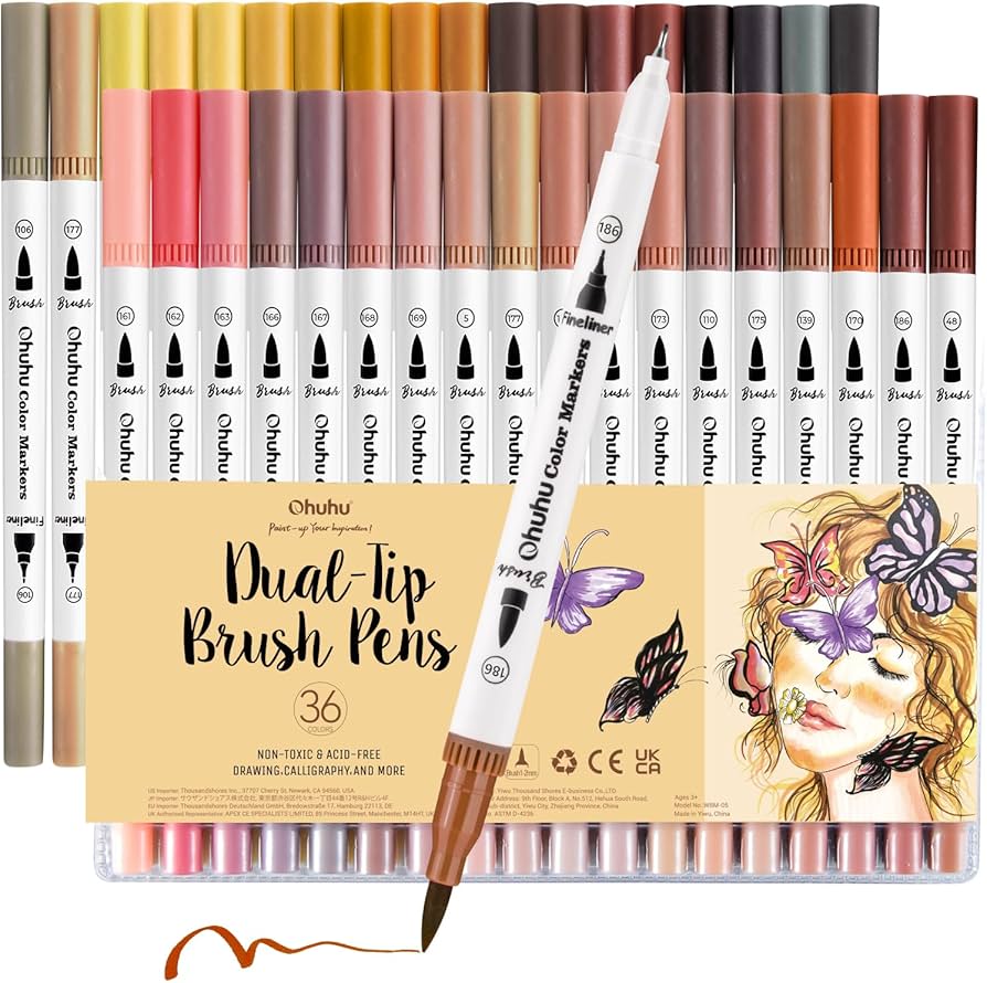 Ohuhu Dual Tip Brush Pens, Art Markers, 36 Colors