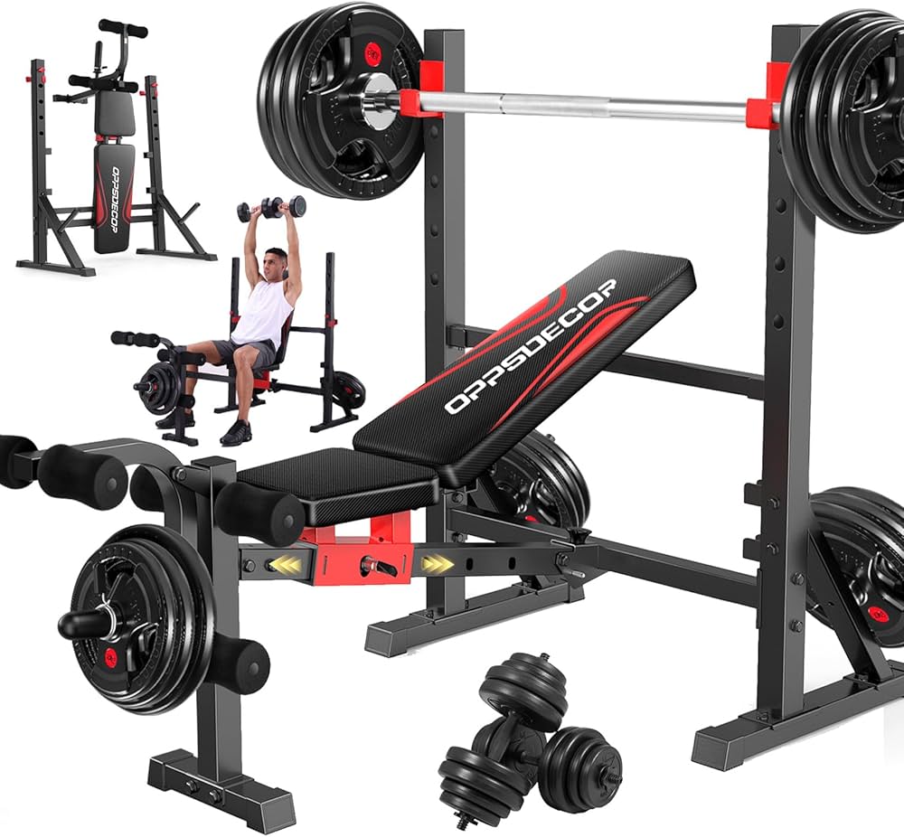 OPPSDECOR Weight Bench with Squat Rack