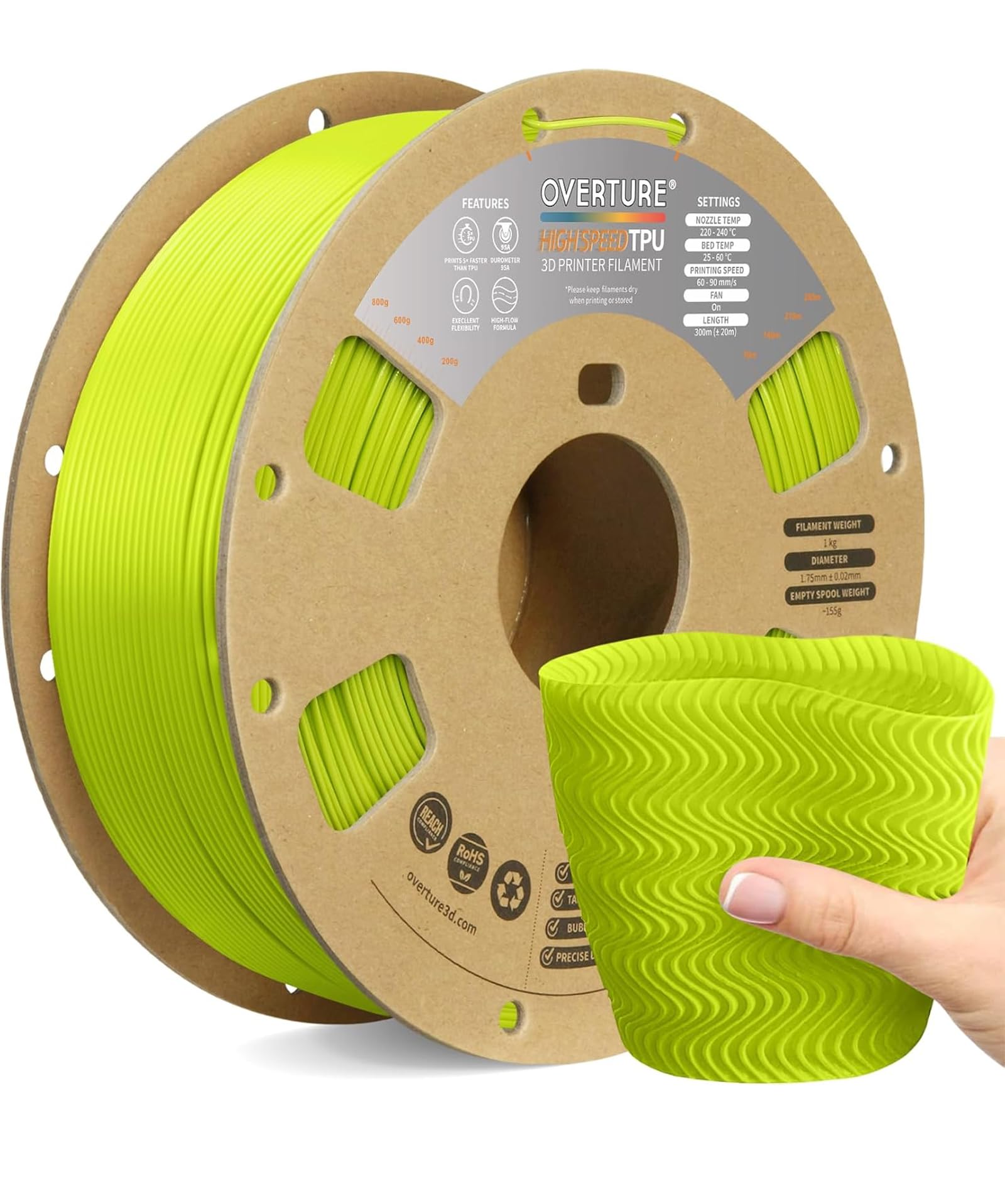 Overture TPU Filament 1.75mm 1KG 95A