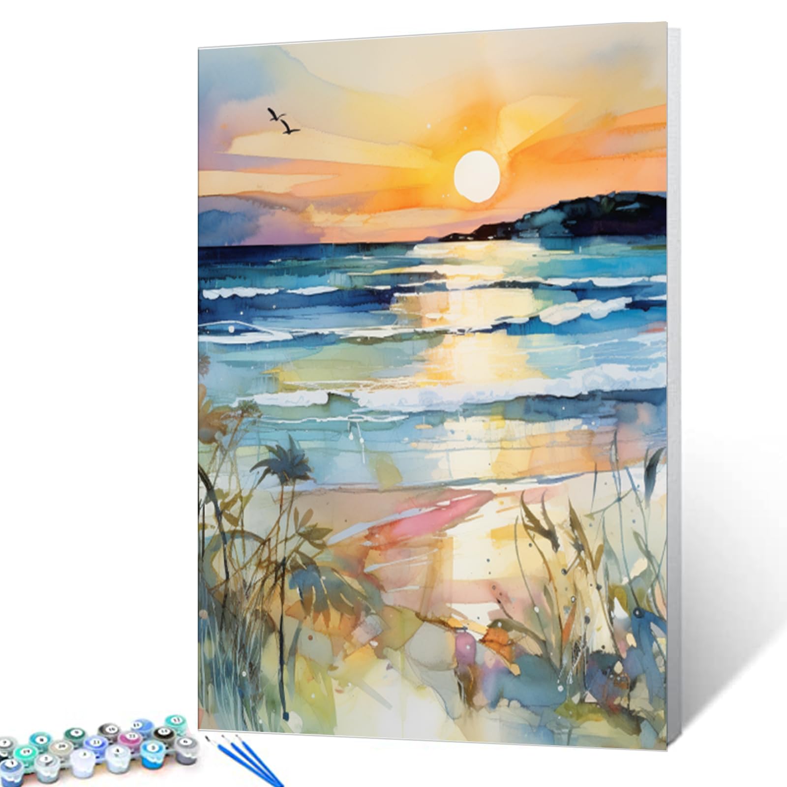 Paint by Numbers Kit for Adult Beginners - Ocean Beach Sunset, 16x20 Inch