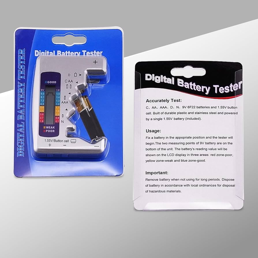Pale Blue Digital Battery Tester for AA/AAA/C/D/9V