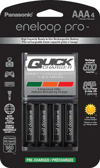 Panasonic Eneloop AAA Rechargeable Batteries, 4 Pack