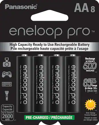 Panasonic Eneloop Pro AA Rechargeable Batteries, 8 Pack (2550mAh)