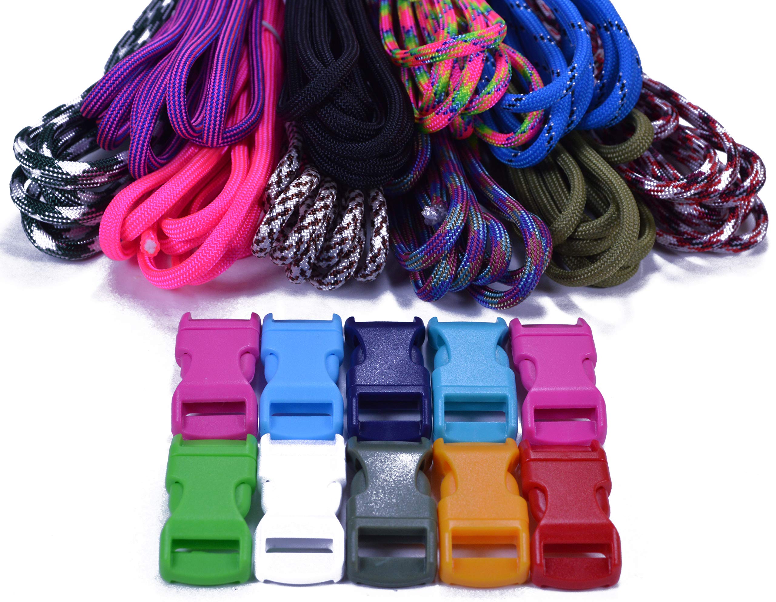 Paracord Lanyard Kit 550 Paracord Bracelet Kit with Buckle, 10 Colors 350 Feet Paracord Cord