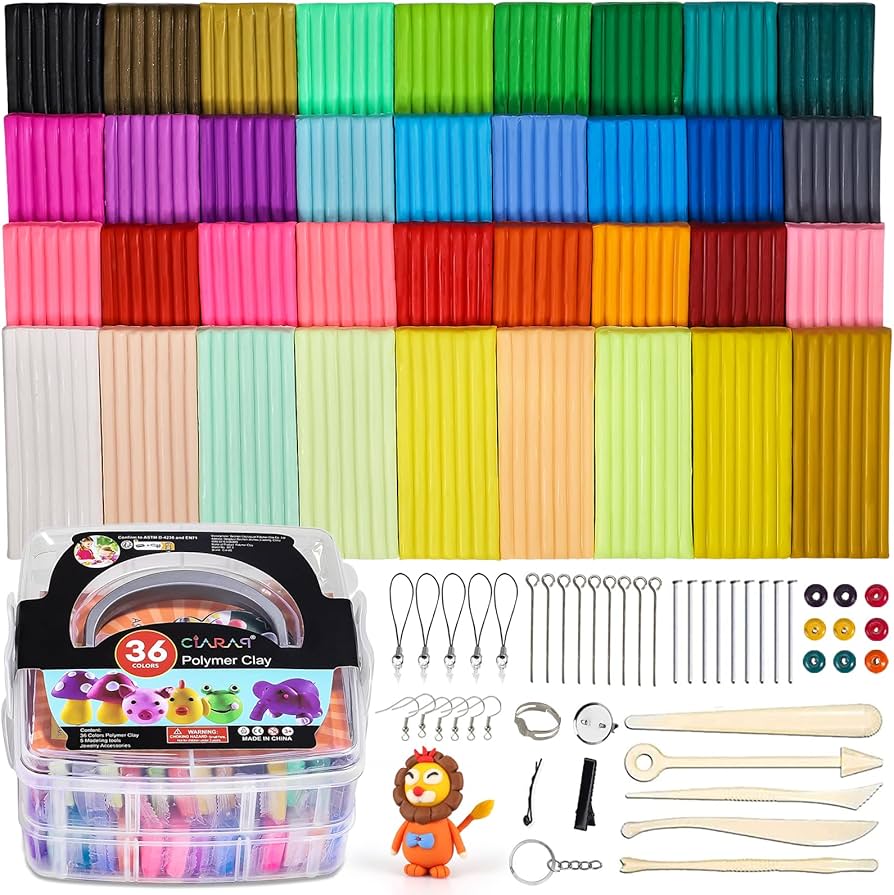 Polymer Clay Kit, 36 Colors Oven Bake Modeling Clay with Tools and Storage Box