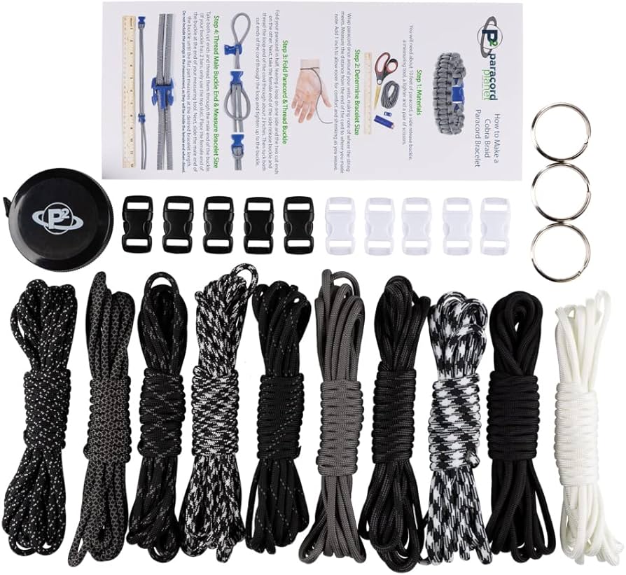 Premium 550 Paracord Survival Bracelet Making Kit with Lighter and Tools