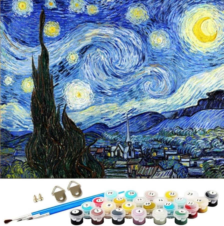 Premium Paint by Numbers Kit - Starry Night Recreation, 24x36 Inch Framed