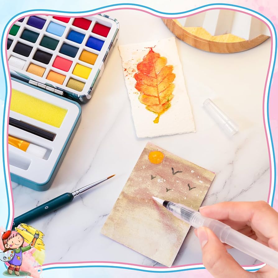 Prina 50 Color Watercolor Paint Set with 3 Brushes