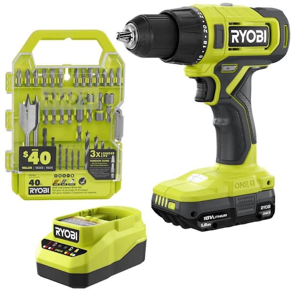 Ryobi P182 18V ONE+ 1/2" Cordless Drill/Driver Kit with Two 1.5Ah Batteries