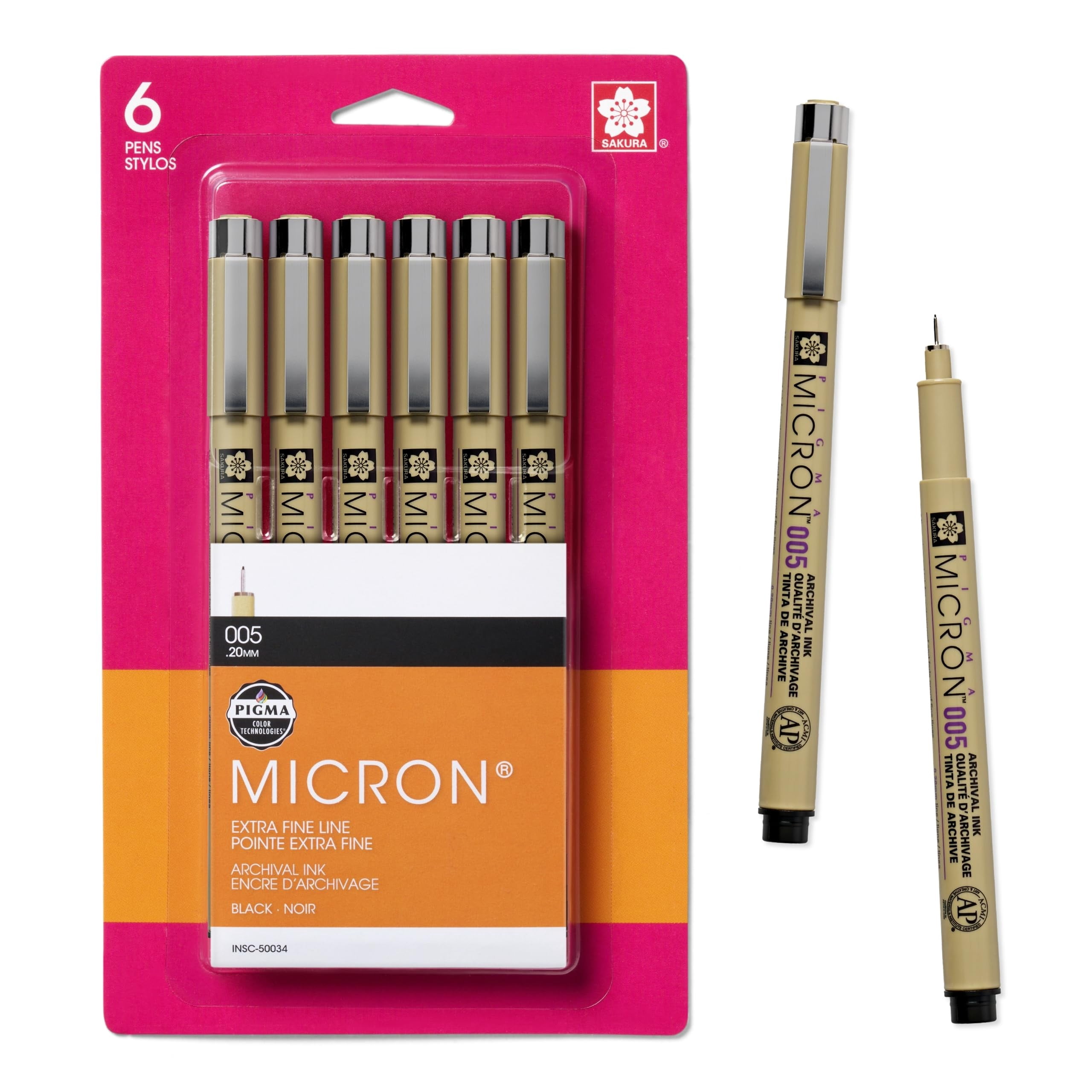 Sakura Pigma Micron Pen Set, Black Ink, 6 Pack