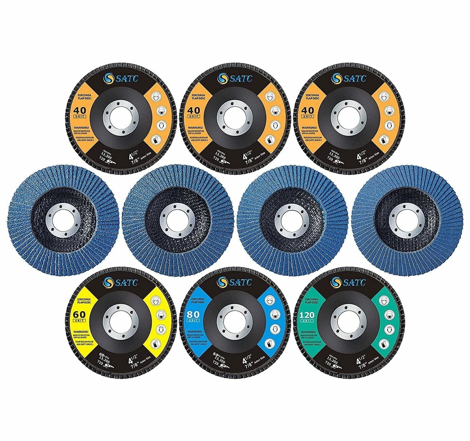 SATC 10-Pack 4.5" Flap Discs Assortment (40/60/80/120 Grit)