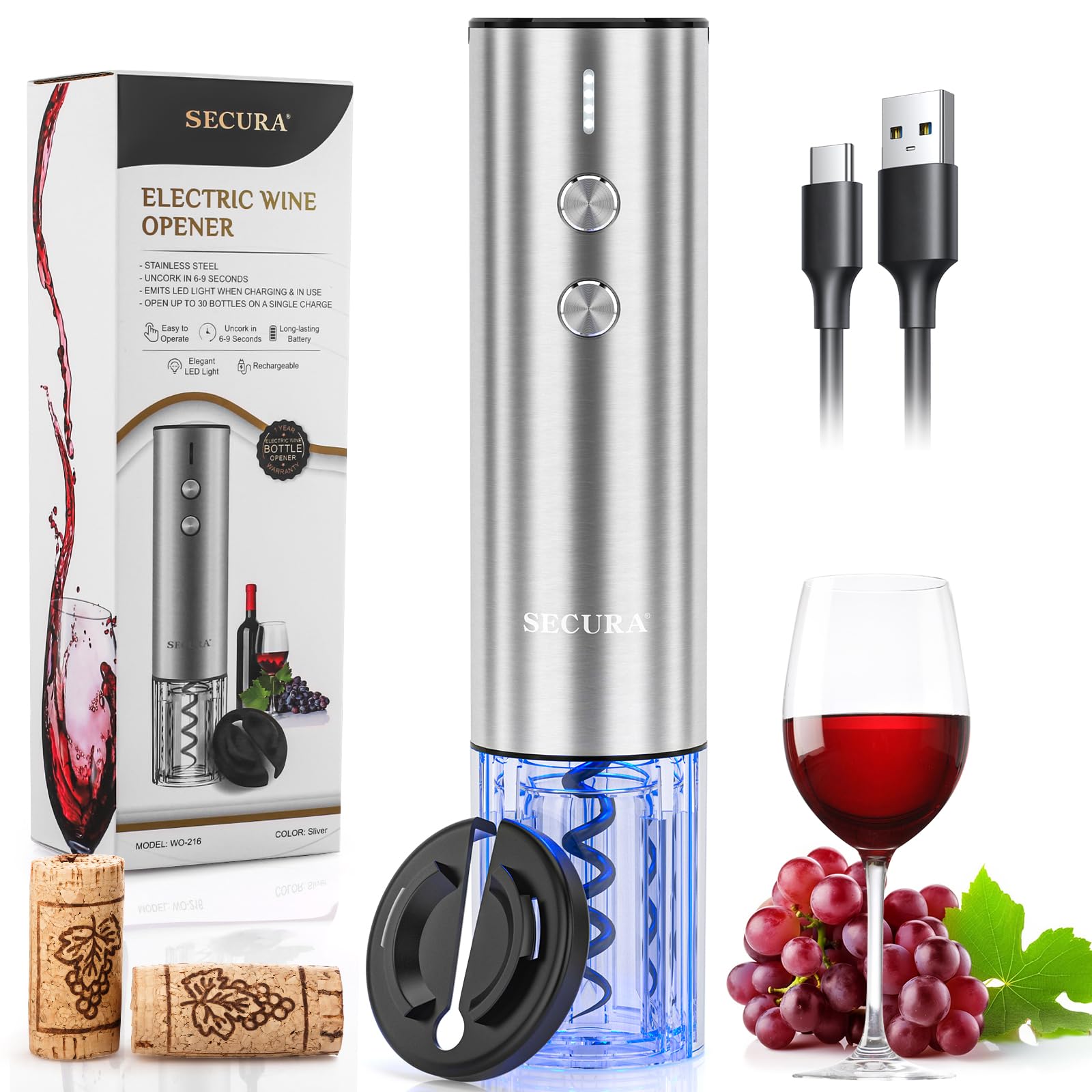 Secura Electric Wine Opener Set