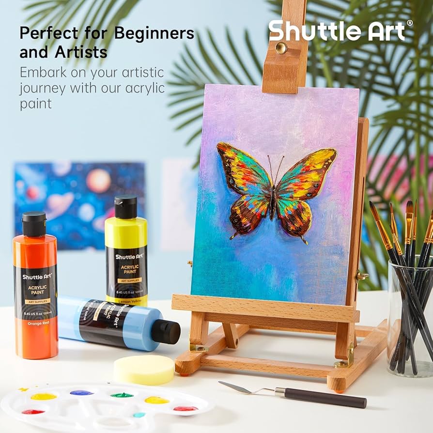 Shuttle Art Acrylic Paint Set, 24 Colors x12ml with Canvas Panels & Brushes