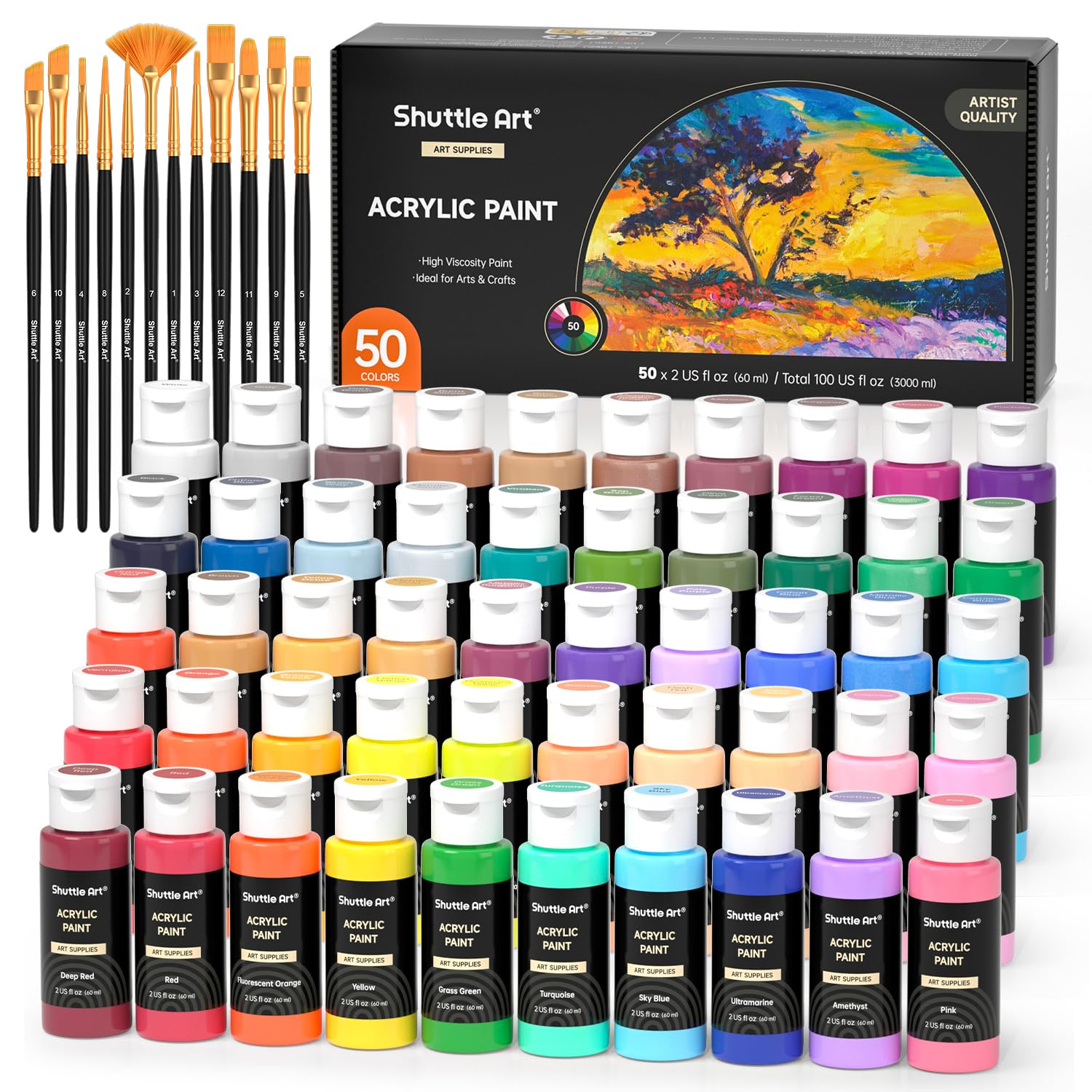 Shuttle Art Acrylic Paint Set, 50 Colors 133-Piece Painting Kit