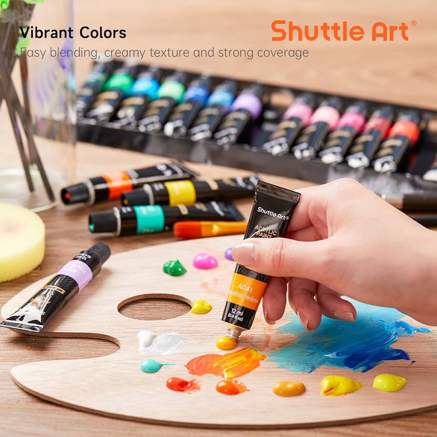 Shuttle Art Oil Paints Set, 24 x 12ml Tubes with Canvas and Brushes