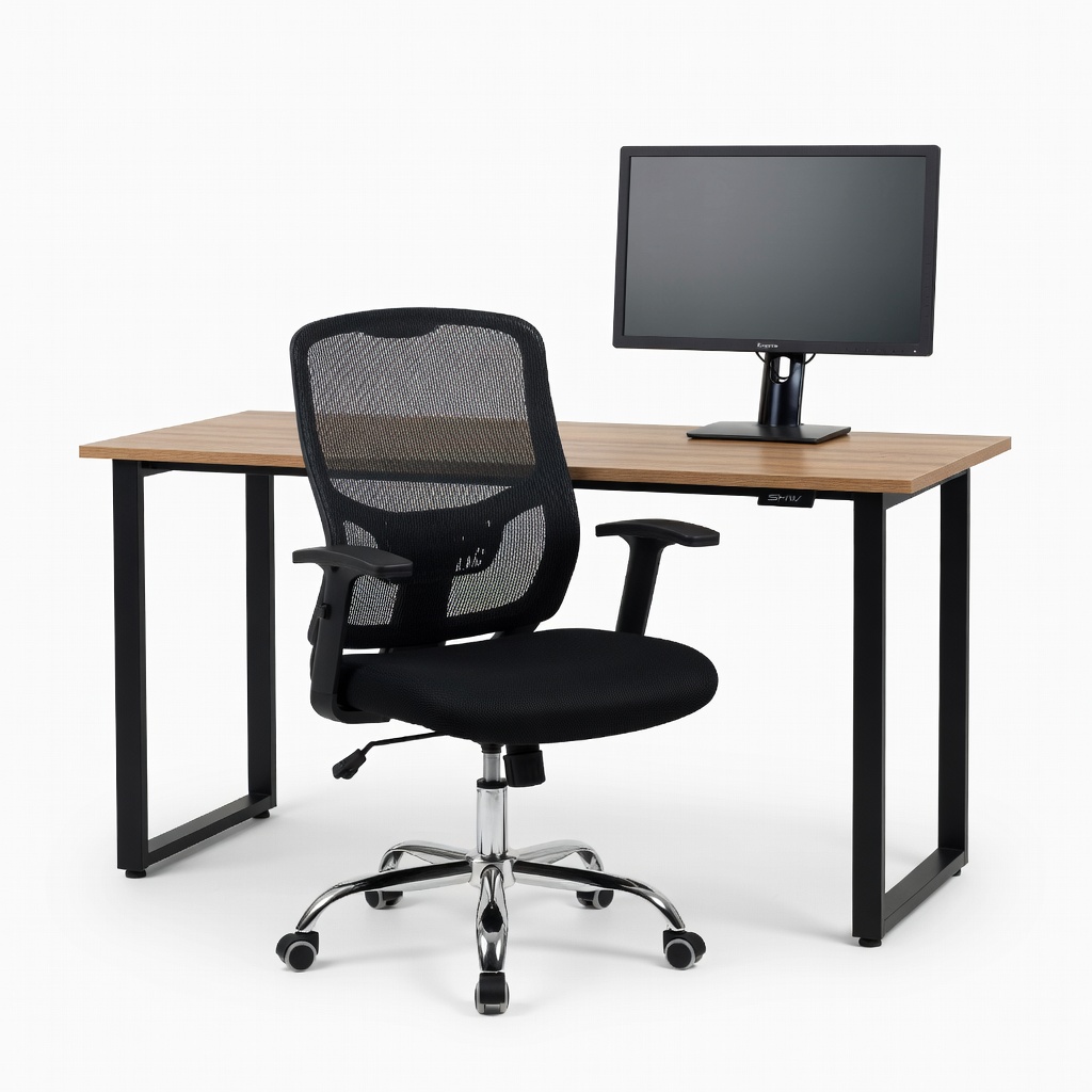 SHW 48-Inch Home Office Computer Desk + Furmax Mid-Back Mesh Chair + Sceptre E248W-FPT 24-Inch LED Monitor Setup