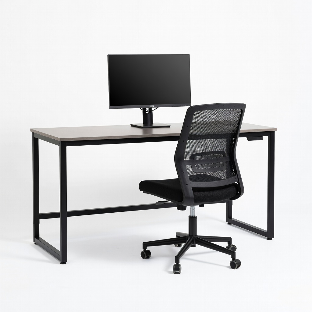 SHW 48-Inch Metal Computer Desk + Furmax Mid-Back Mesh Office Chair + Acer SB220Q 21.5-Inch Full HD Monitor