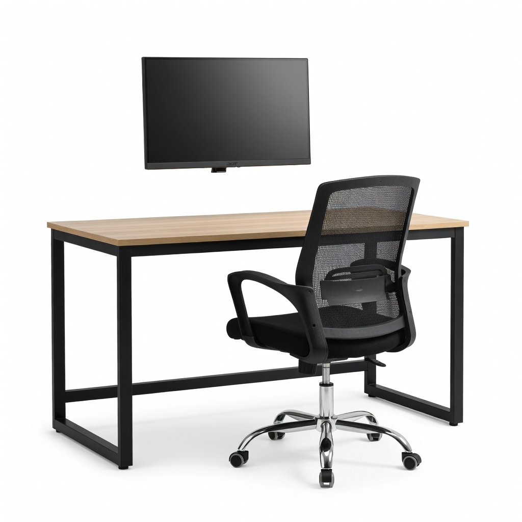 SHW 55-Inch Computer Desk + Furmax Mid-Back Mesh Office Chair + Acer SB220Q 21.5-inch LED Monitor