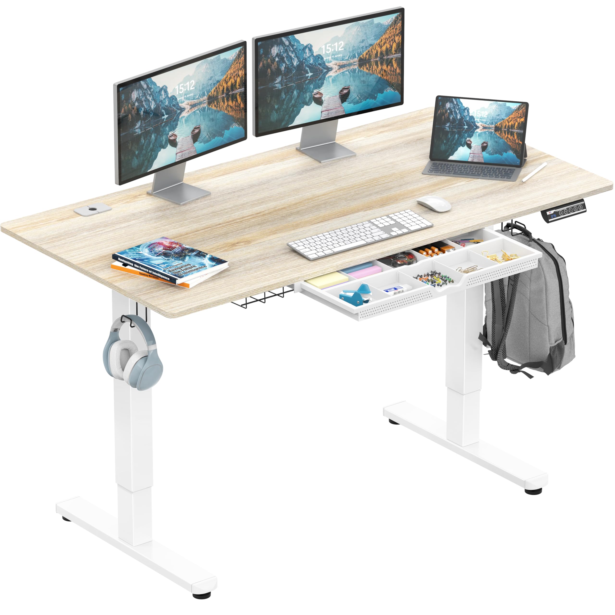 SHW 55-Inch Electric Height Adjustable Desk + GTPLAYER Gaming Chair