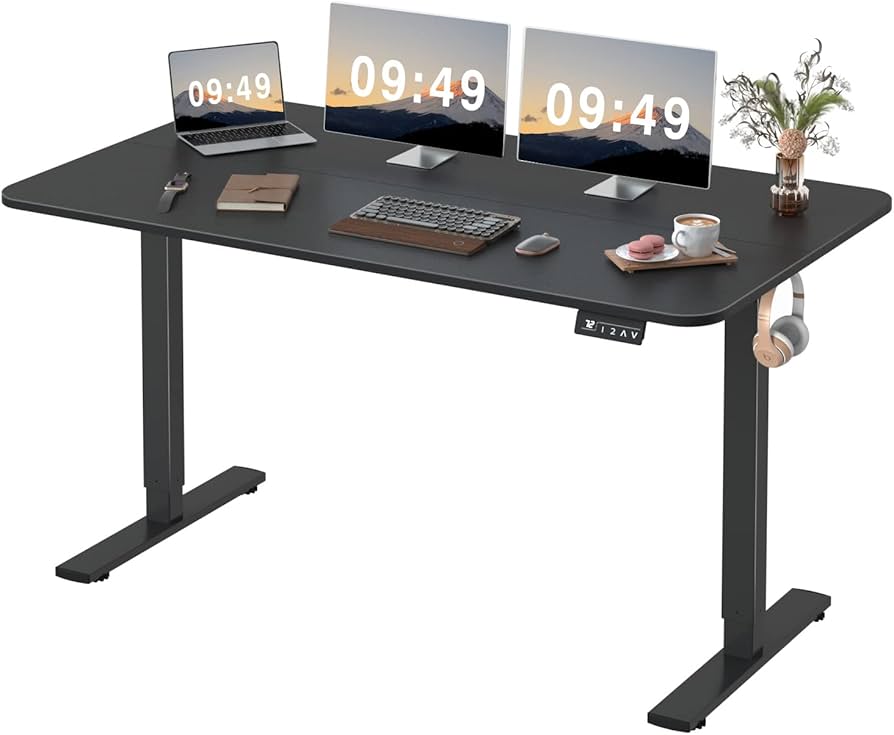 SHW 55-Inch Home Office Desk + Furmax Mid-Back Mesh Chair + Sceptre E248W 24-Inch LED Monitor