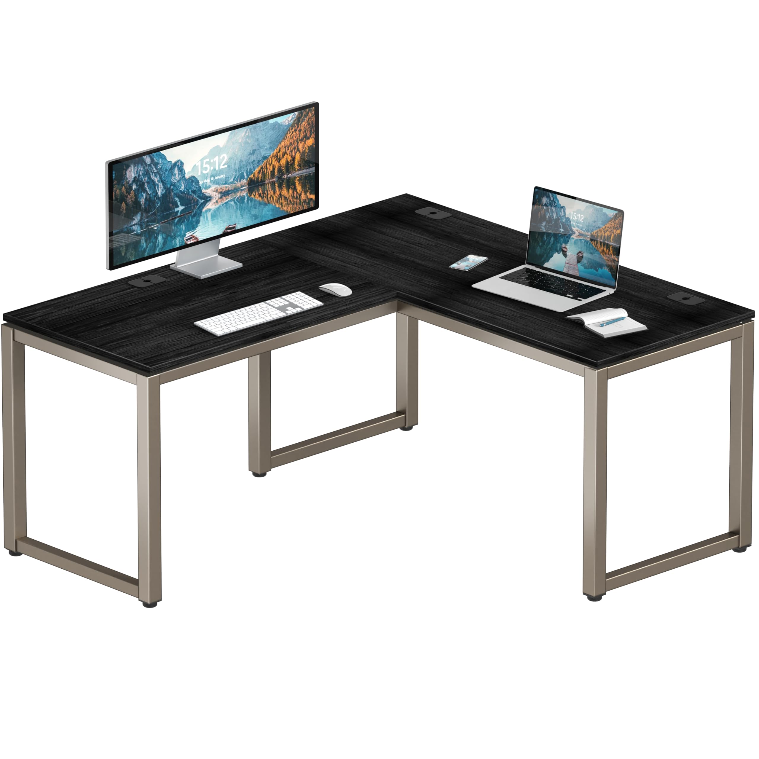 SHW 55-Inch L-Shaped Desk + Furmax Mid-Back Mesh Chair + Acer SB220Q 21.5-Inch Monitor Setup