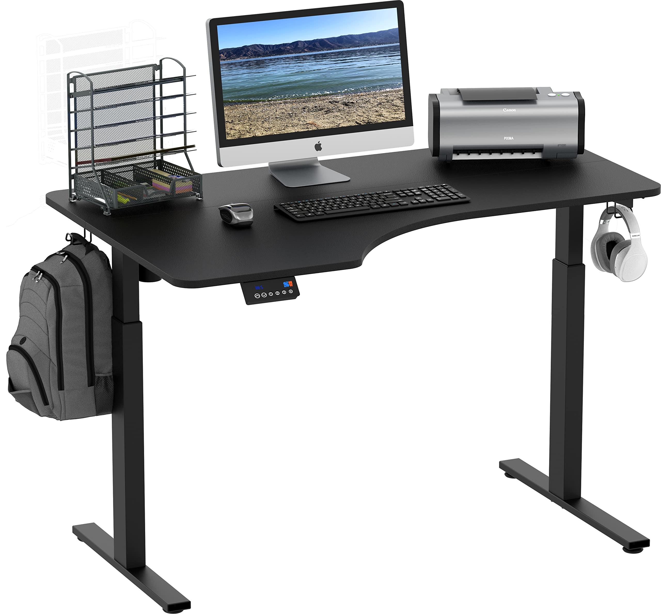 SHW 55-Inch L-Shaped Desk + NEO Adjustable Office Chair + Acer SB220Q 21.5-Inch Full HD Monitor
