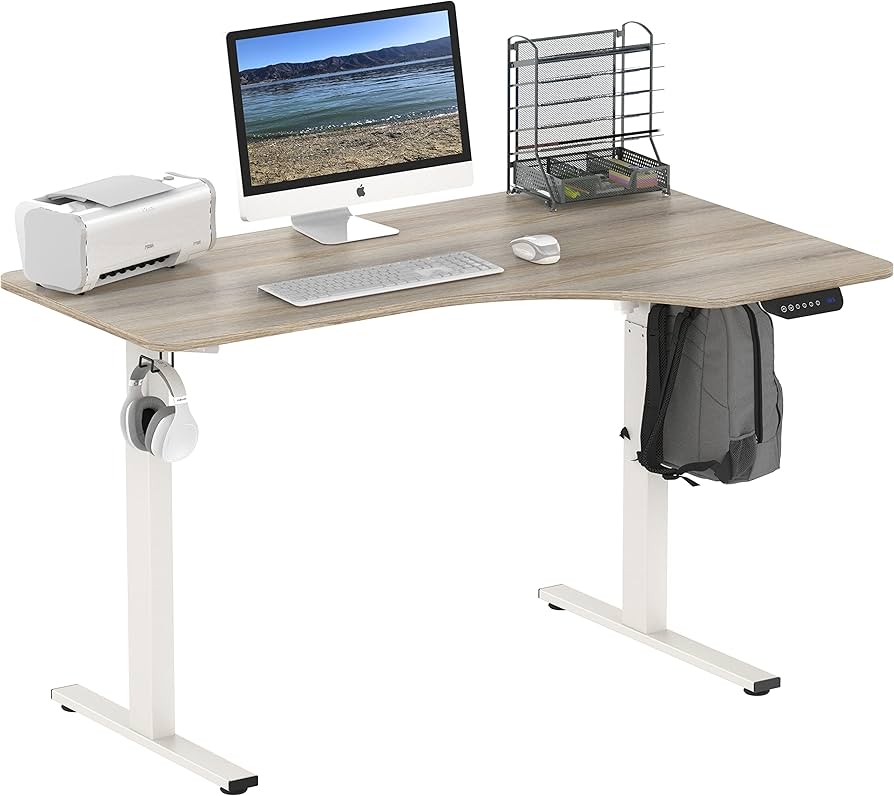 SHW 55-Inch L-Shaped Electric Desk + Hbada HW6201 Ergonomic Chair + Dell P2422H 24-Inch Monitor