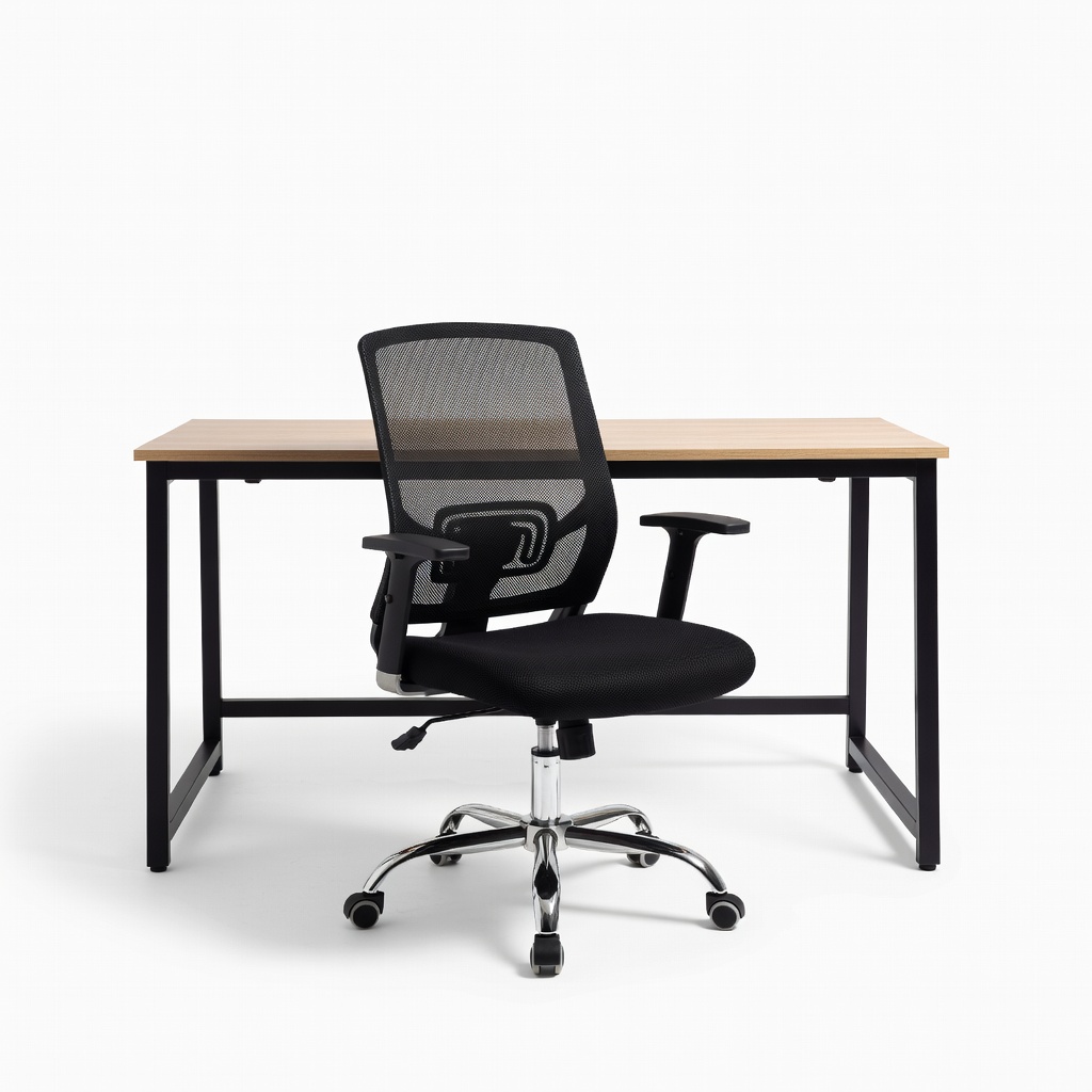 SHW 55-Inch Metal Frame Computer Desk + Furmax Mid-Back Office Chair