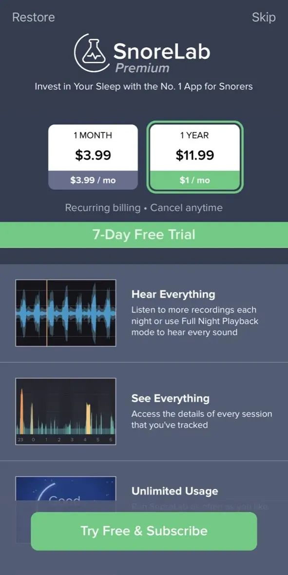 SnoreLab App (Subscription)