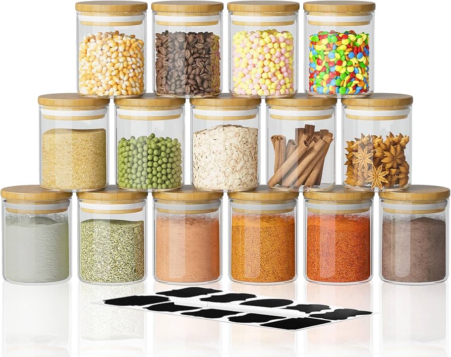 Spice Storage Jars Set (Airtight Glass)