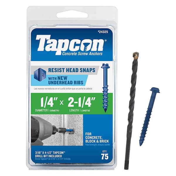 Tapcon 1/4" x 2-1/4" Hex Head Concrete Anchors (10-Pack)