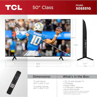 TCL 50-Inch Class S5 Series LED 4K UHD Smart Roku TV (50S551G, 2026 Model)
