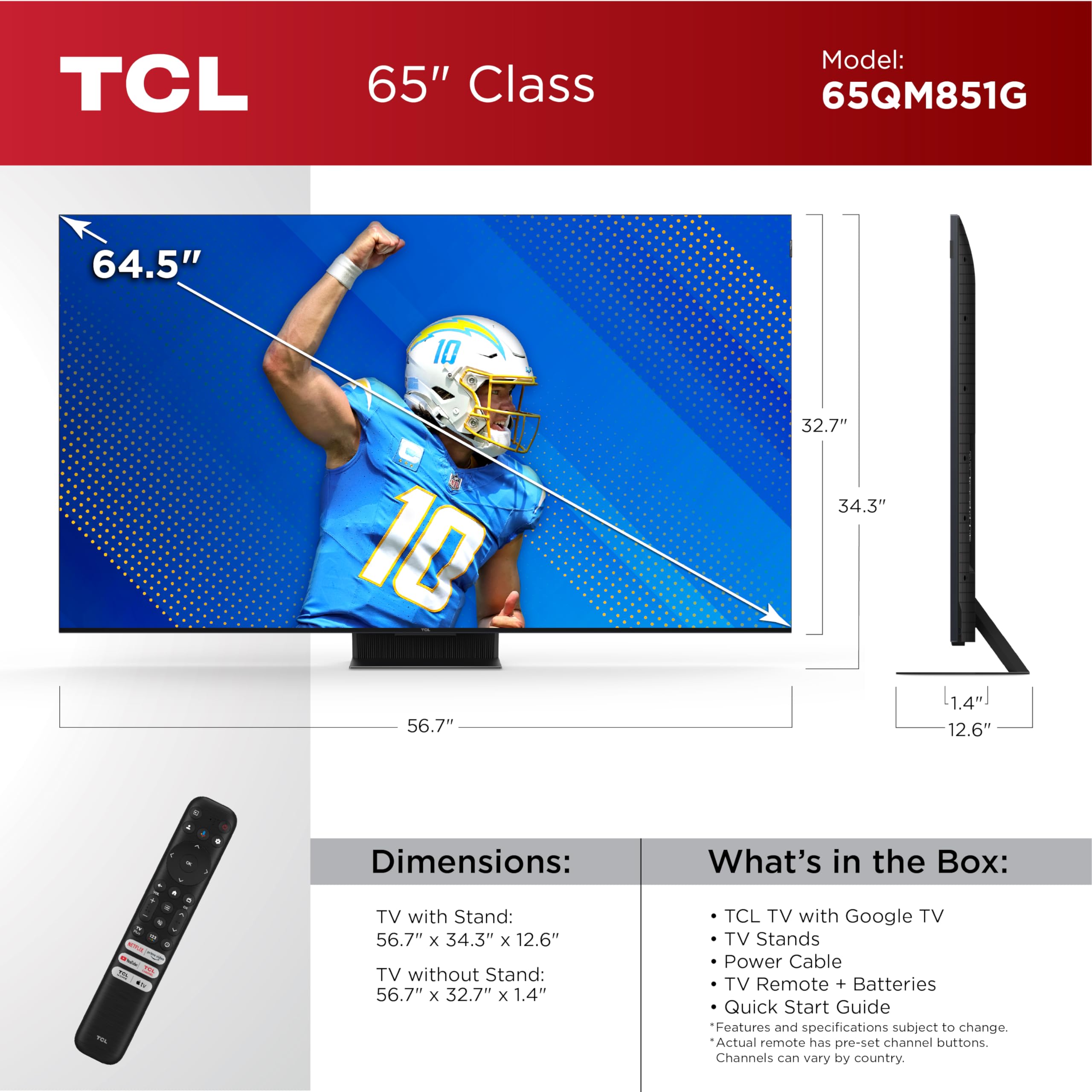 TCL 65-inch QM851G QLED Mini-LED 4K TV (2025)