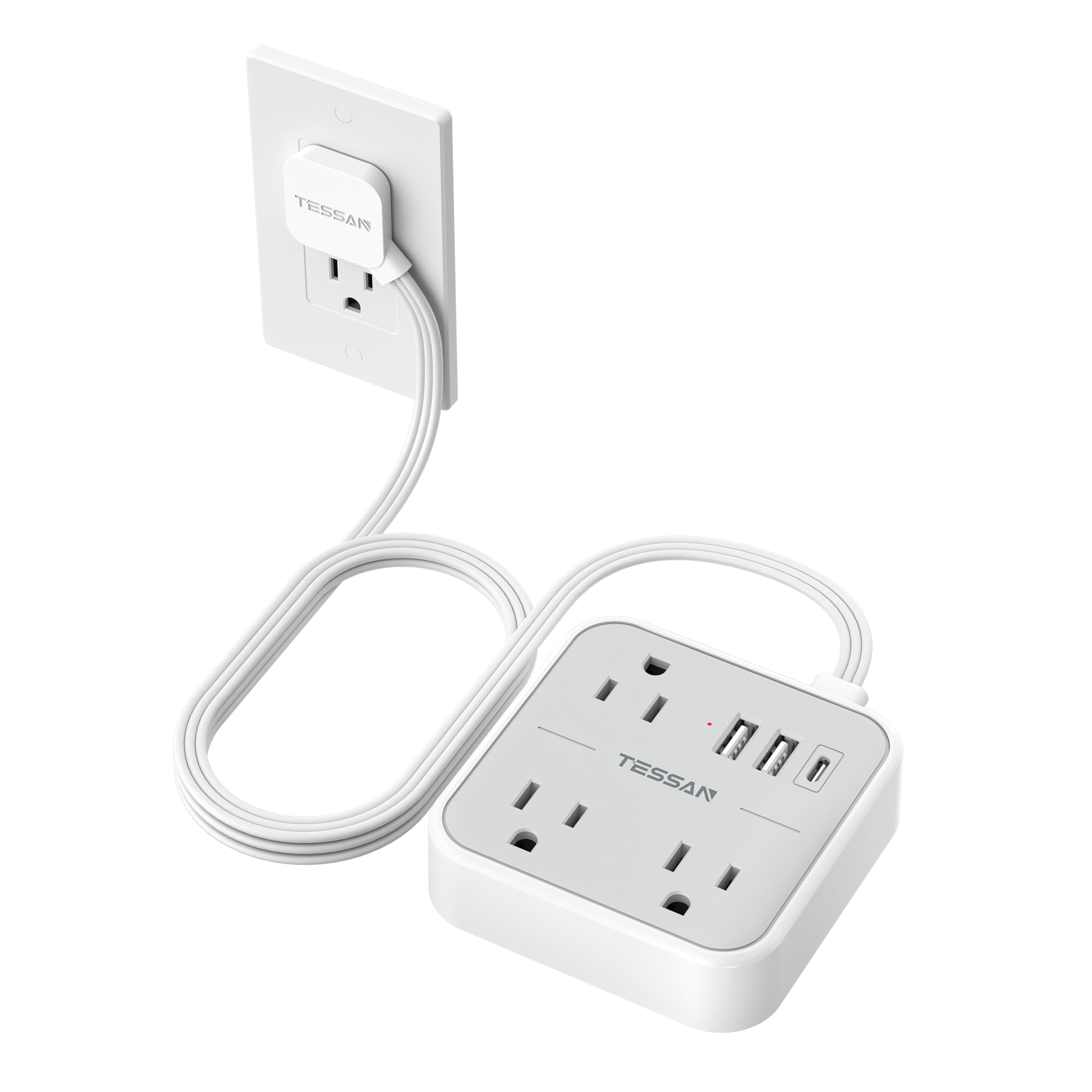 TESSAN USB C Power Strip with 5 Outlets and 3 USB Ports