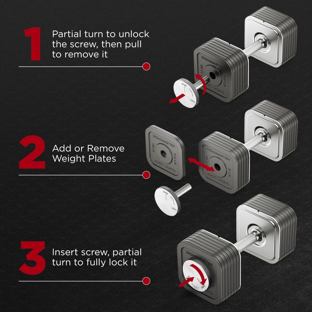 The Ironmaster Quick-Lock Adjustable Dumbbells are
