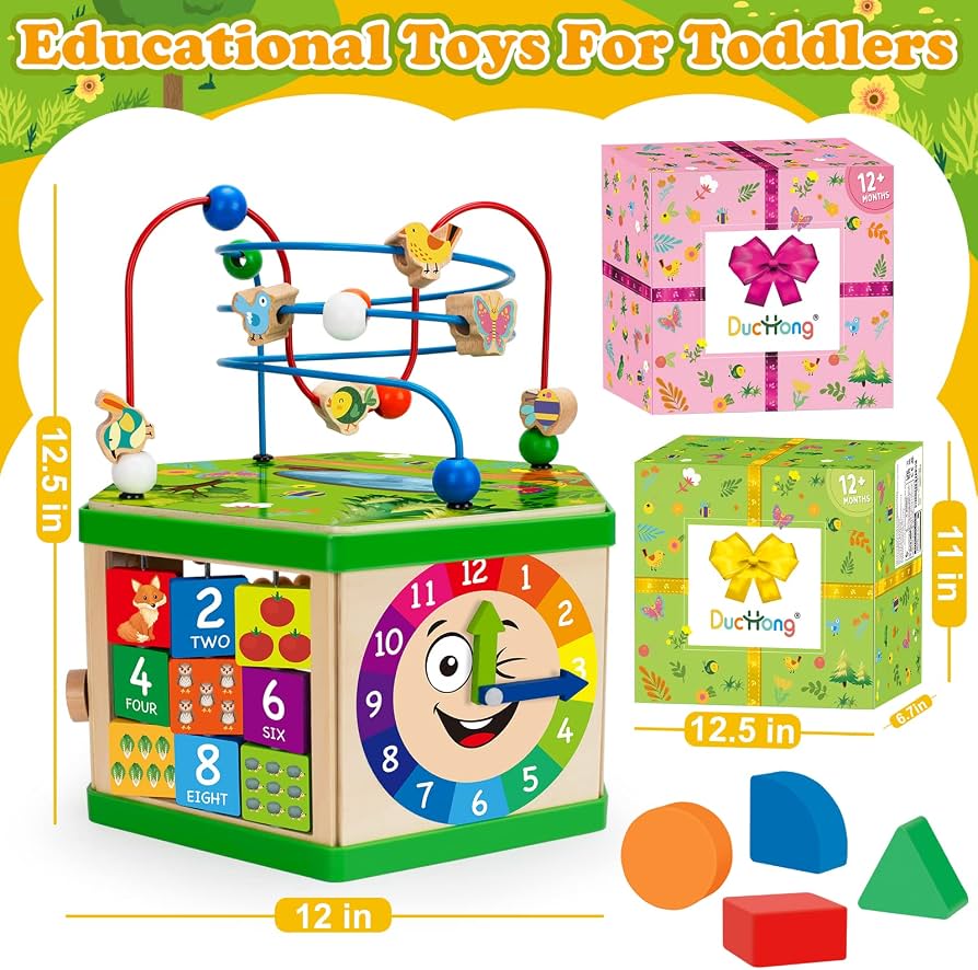 TOP BRIGHT 6-in-1 Wooden Activity Cube