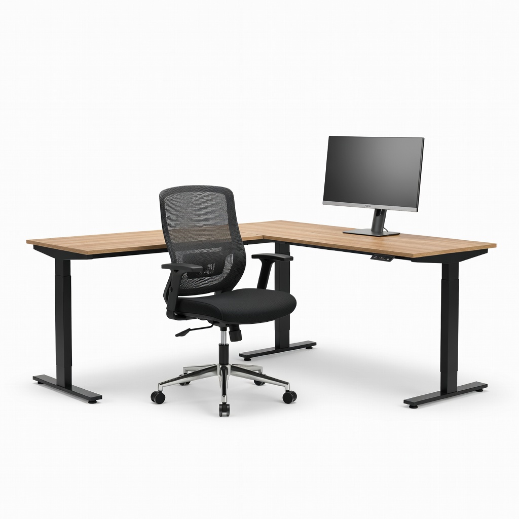 Tribesigns 55-Inch L-Shaped Reversible Desk + Neo Adjust Pro Office Chair + ASUS VA24EHF 23.8-Inch Monitor