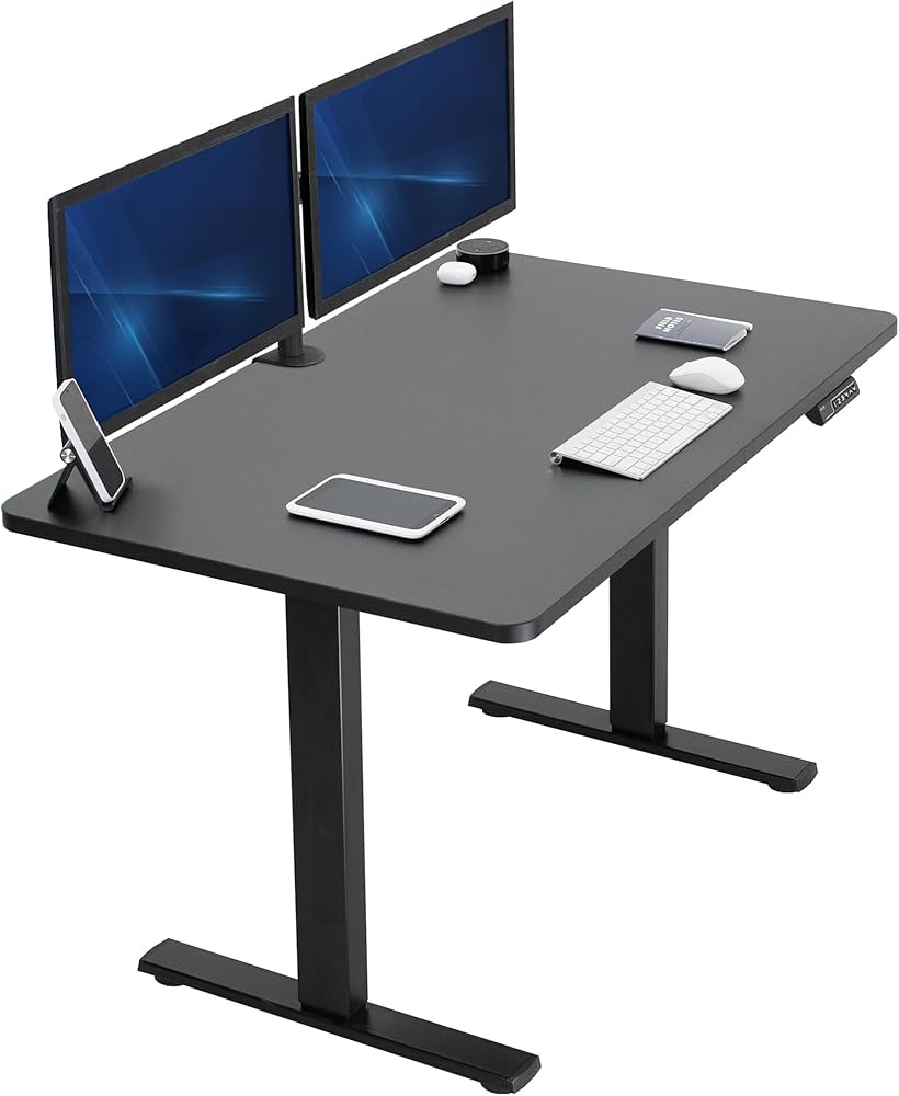 Vari Essential Electric Standing Desk (48x30) + Staples Hyken Mesh Task Chair + Vivo Cable Management Tray