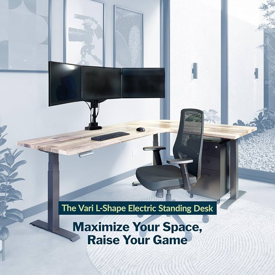 Vari L-Shape Electric Standing Desk (60" x 30") + Branch Verve Chair